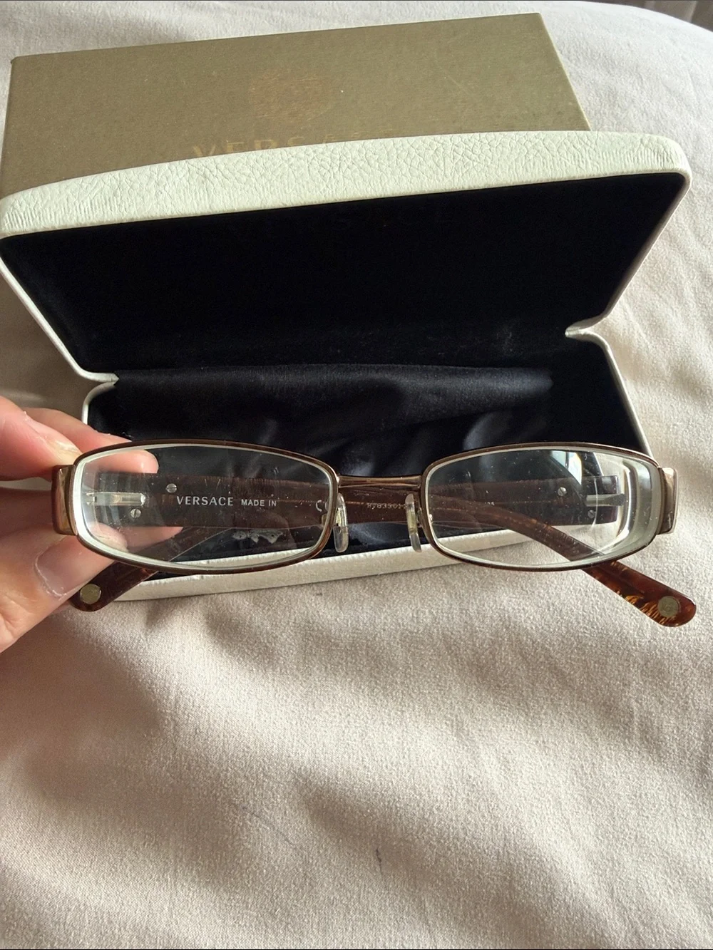 Versace Gold Metal Rectangular Women's Glasses with White Case